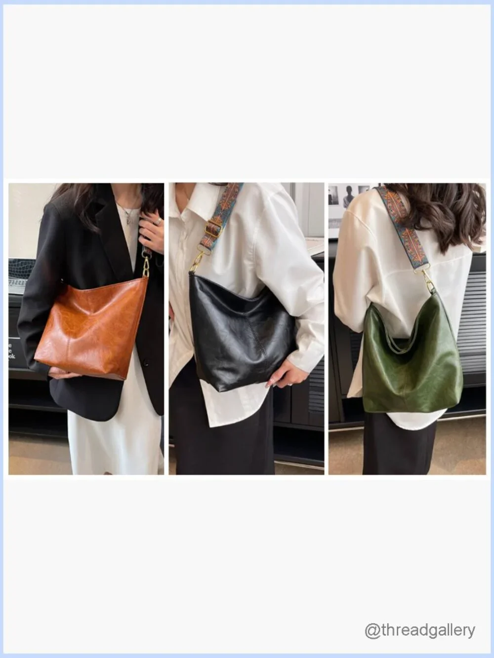 Vegan Leather Crossbody Hobo Bag with Guitar Strap Shoulder Purse Zipper